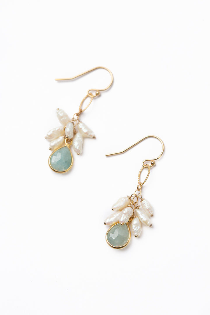 Dreams & Flowers Aquamarine, Pearl Simple Earrings