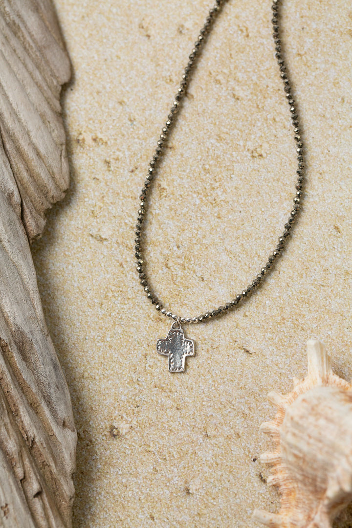 Dunes 15-17" Silver Cross Simple Necklace