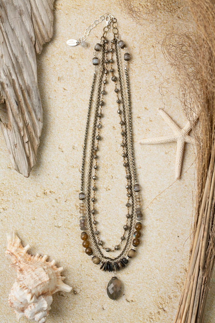 Dunes 16.75-18.75" Czech Glass, Abalone With Labradorite Multistrand Necklace