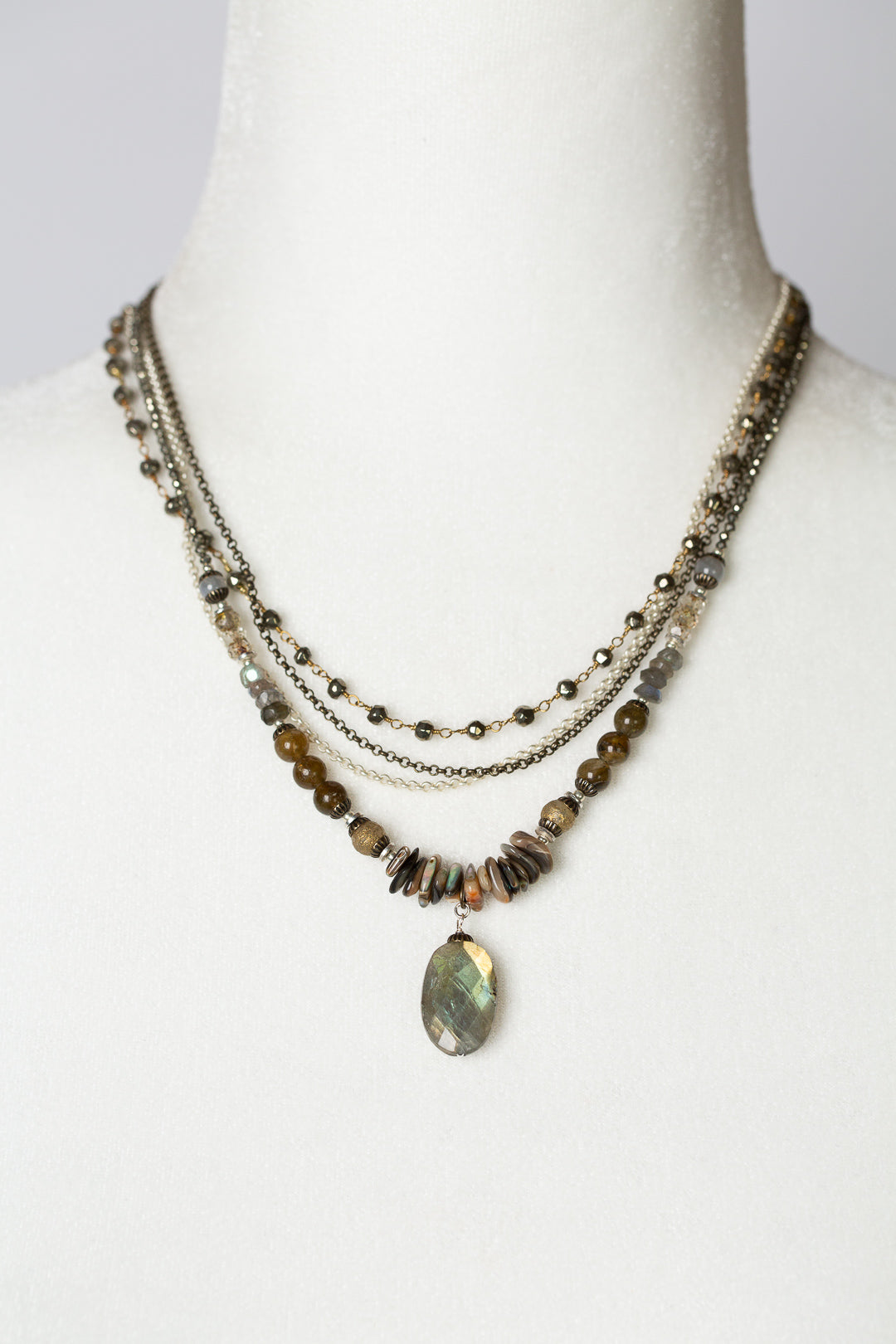 Dunes 16.75-18.75" Czech Glass, Abalone With Labradorite Multistrand Necklace