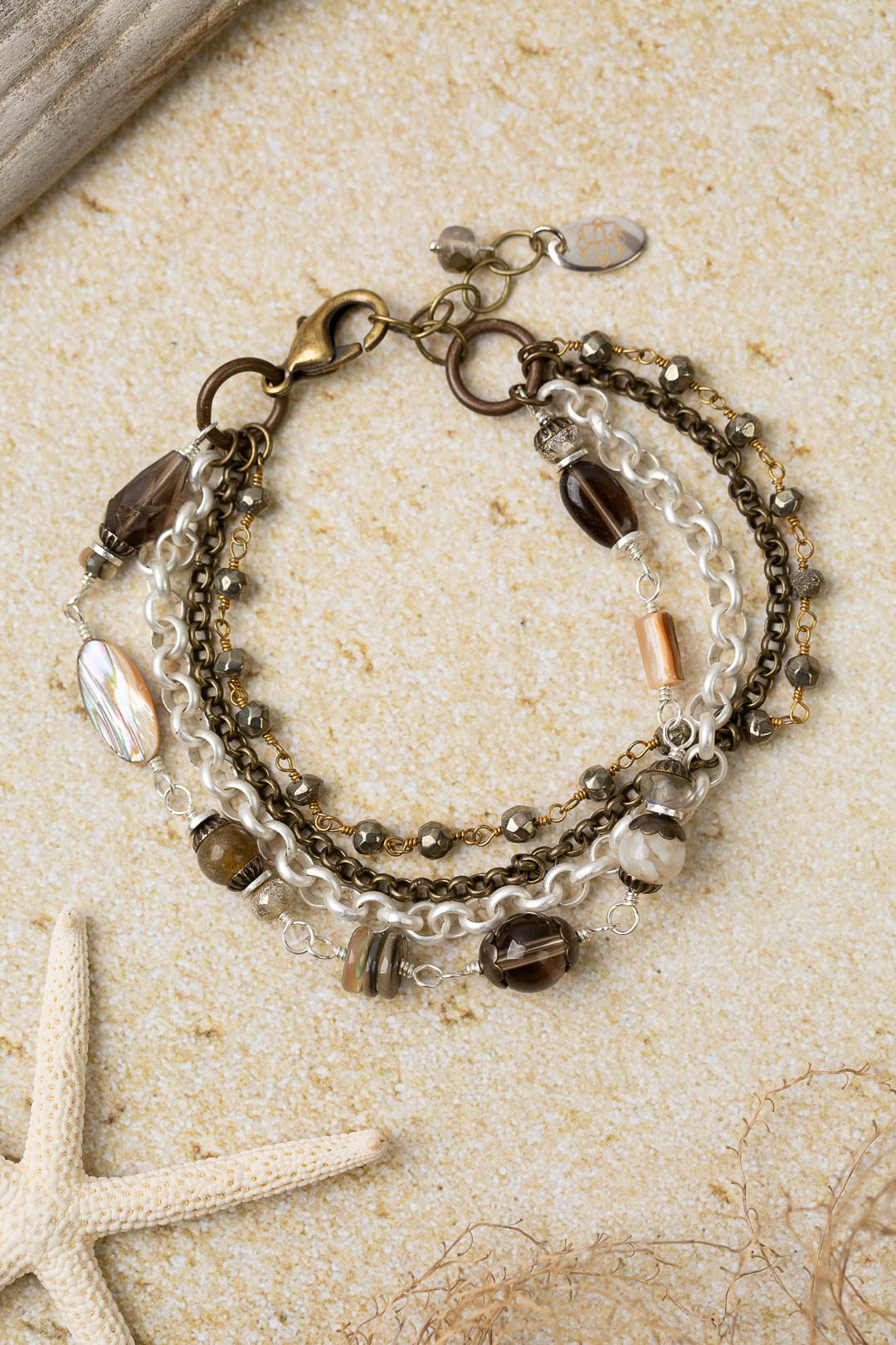 Dunes 7.5-8.5"  Labradorite And Czech Glass Multistrand Bracelet