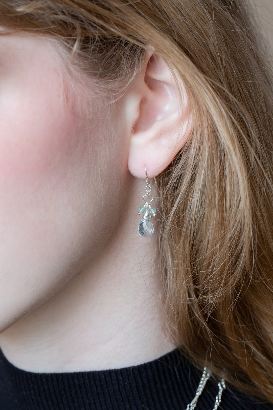 Dewdrop Apatite, Quartz Dangle Earrings