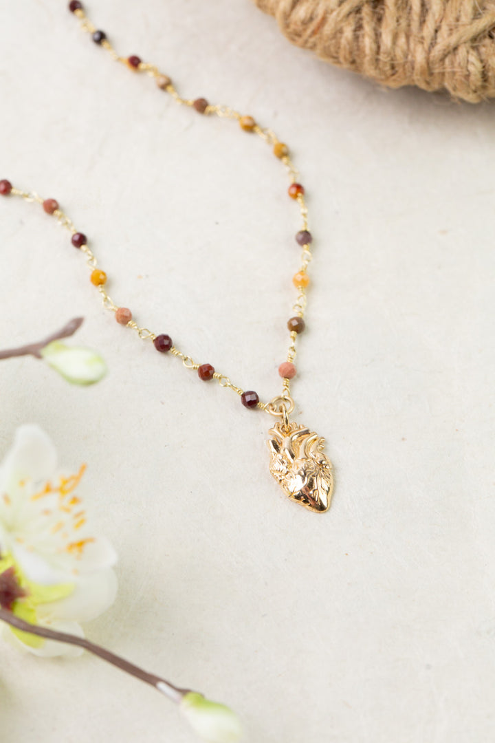 Dominion 15.5-17.5" Mookaite With Anatomical Heart Pendant Simple Necklace