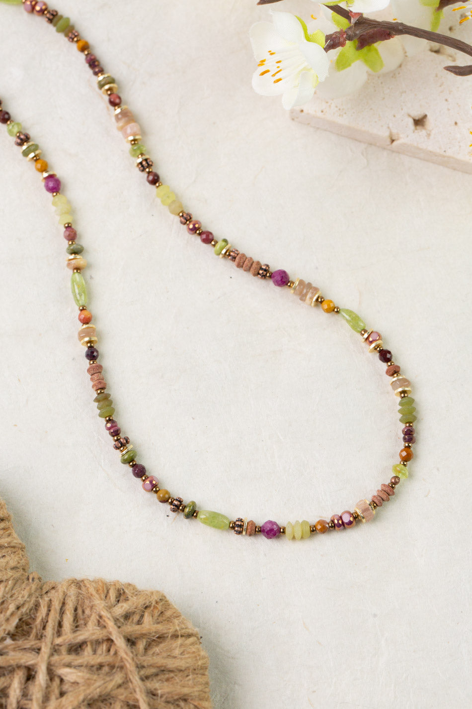 Dominion 16.5-18.5" Mookaite, Peridot, Copper Findings Simple Necklace