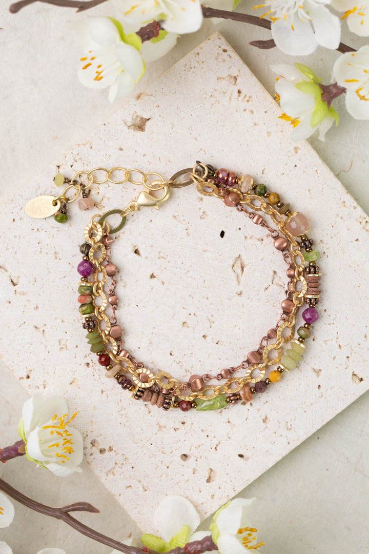Dominion 7.5-8.5" Unakite, Peridot, Ruby Multistrand Bracelet