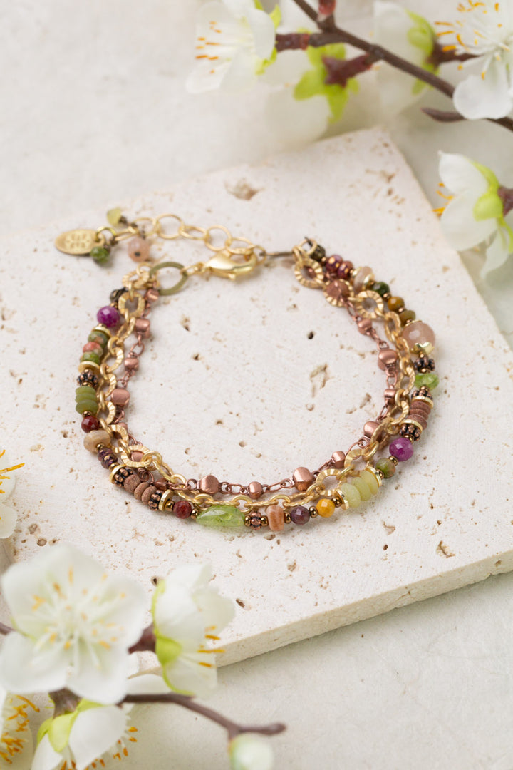 Dominion 7.5-8.5" Unakite, Peridot, Ruby Multistrand Bracelet