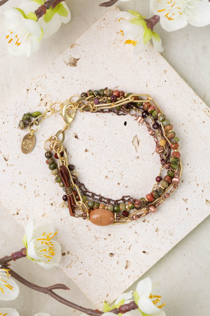 Dominion 7.5-8.5" Unakite, Mookaite Multistrand Bracelet