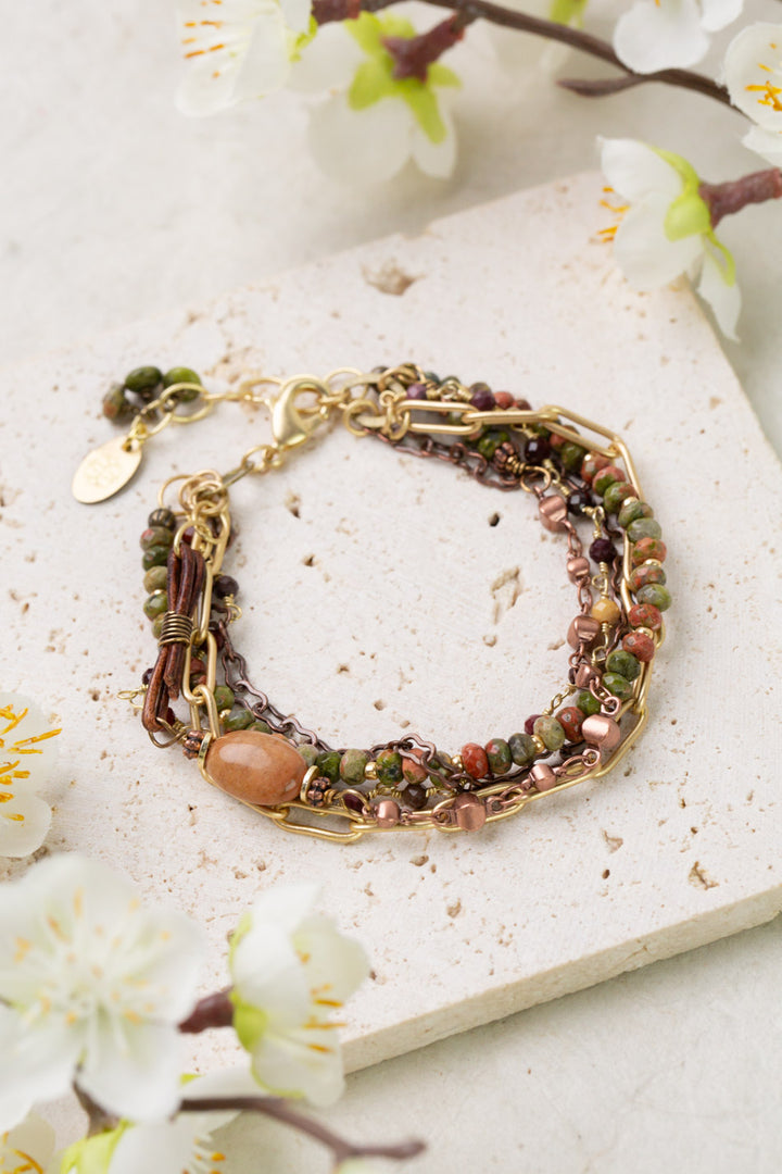 Dominion 7.5-8.5" Unakite, Mookaite Multistrand Bracelet
