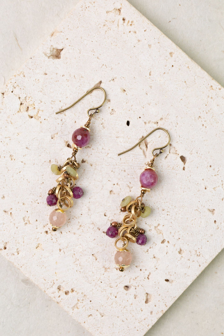 Dominion Ruby, Afghan Jade, Muscovite Cluster Earrings