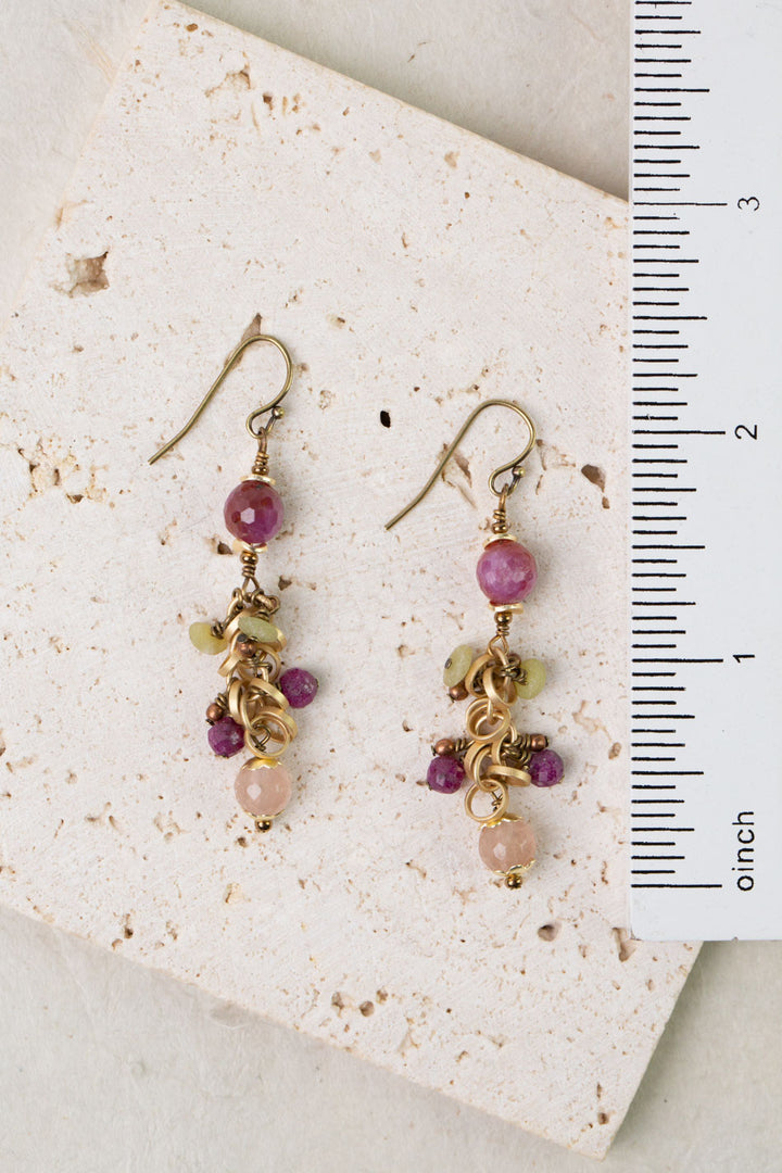 Dominion Ruby, Afghan Jade, Muscovite Cluster Earrings