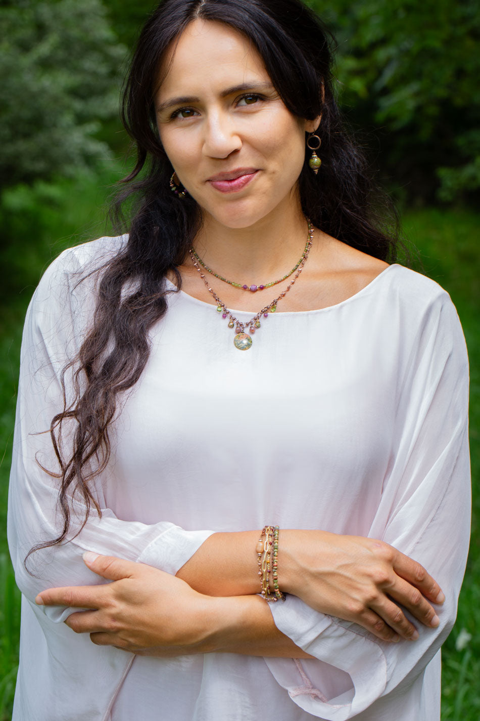 Dominion 17.5-19.5" Peridot, Ruby With Unakite Focal Statement Necklace