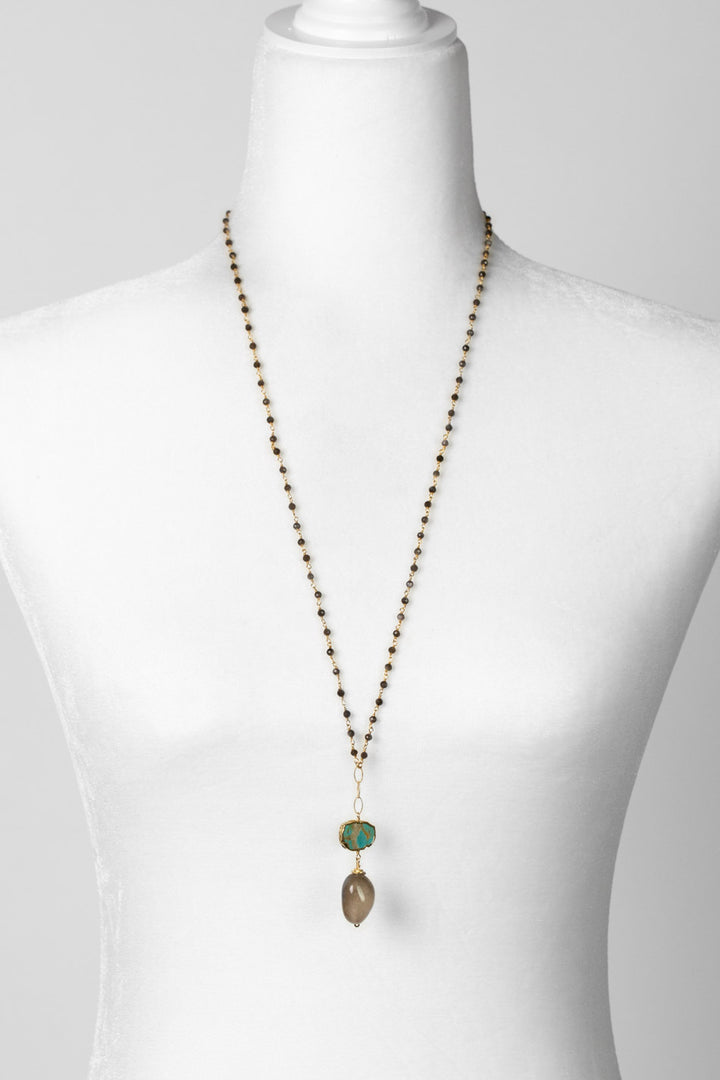 Desert Sunset 28-30" Turquoise, Cats Eye With Golden Rutilated Quartz Tassel Necklace
