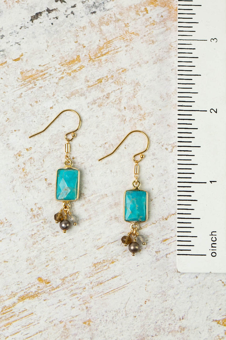 Desert Sunset Freshwater Pearl, Smokey Quartz, Labradorite With Turquoise Dangle Earrings
