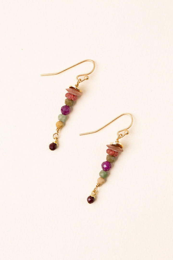 Ember Mookaite, Wood, Ruby Dangle Earrings