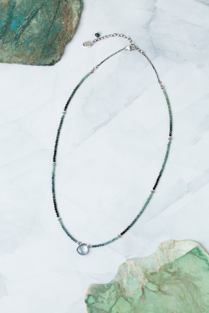 Eclipse 17-19" Ombre Blue Tourmaline With Faceted Blue Quartz Briolette Simple Necklace