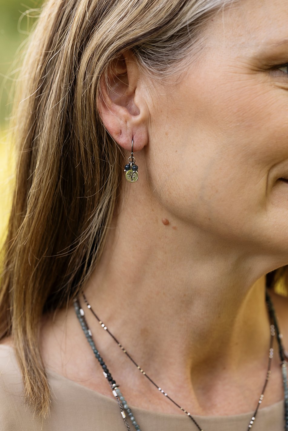 Eclipse Faceted Tourmaline With Sterling Silver Tree Stamped Charm Cluster Earrings