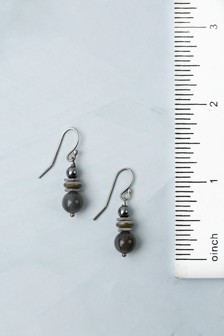 Eclipse Hematite, Crystal, Pearl With Spectrolite Labradorite Simple Earrings