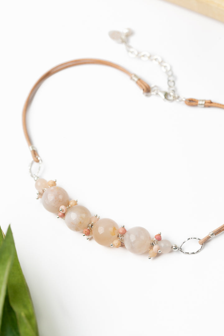 Embrace 14-16" Cherry Blossom Agate, Pink Opal, Freshwater Pearl Cluster Necklace