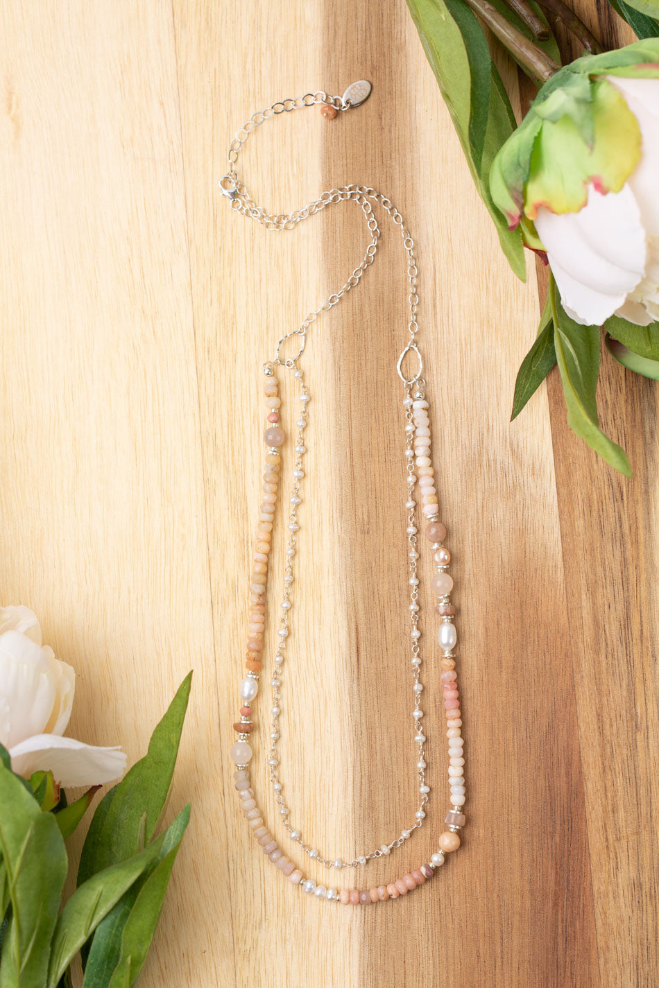 Embrace Peach Moonstone, Cherry Blossom Agate Necklaces And Earrings Set