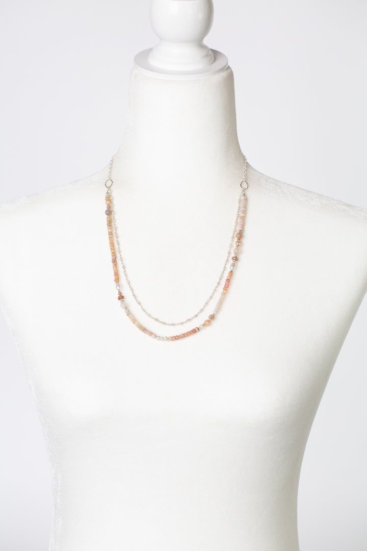 Embrace 20.5-22.5" Pink Opal, Sunstone, Freshwater Pearl Multistrand Necklace
