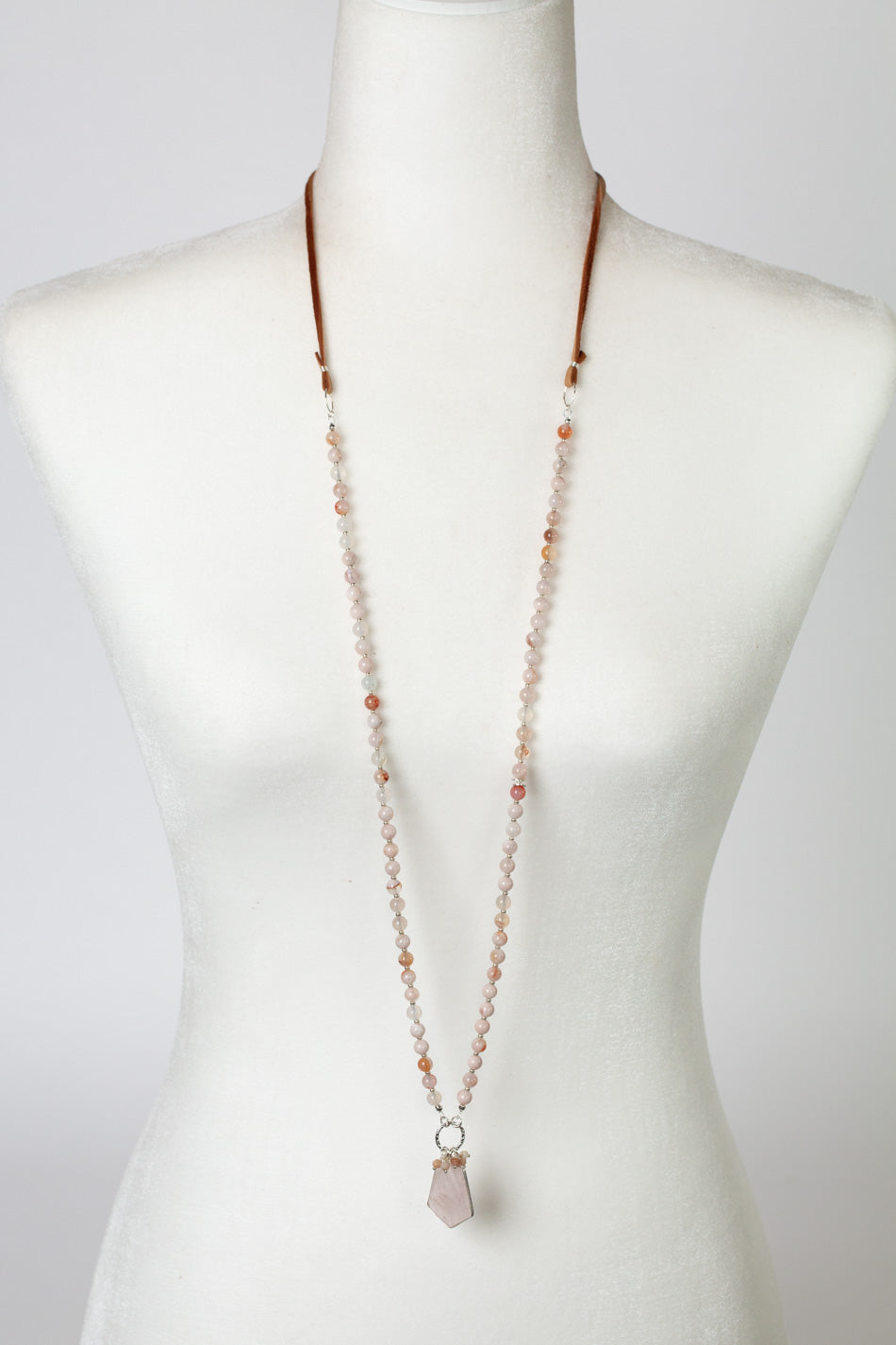 Embrace Adjustable Cherry Blossom Agate, Pink Opal With Faceted Rose Quartz Statement Necklace