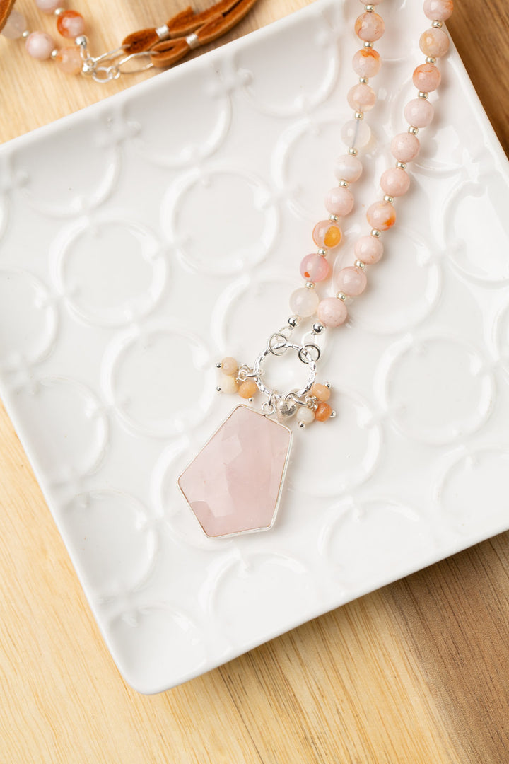 Embrace Adjustable Cherry Blossom Agate, Pink Opal With Faceted Rose Quartz Statement Necklace