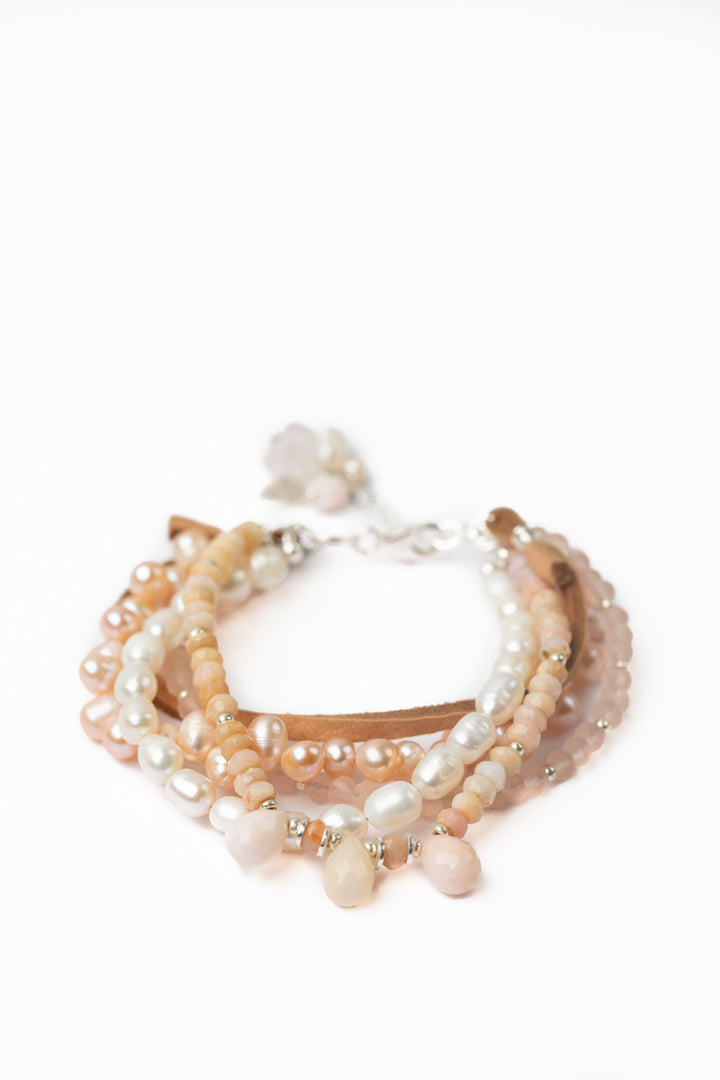 Embrace 7-8" Freshwater Pearl, Pink Opal, Rose Quartz Multistrand Bracelet