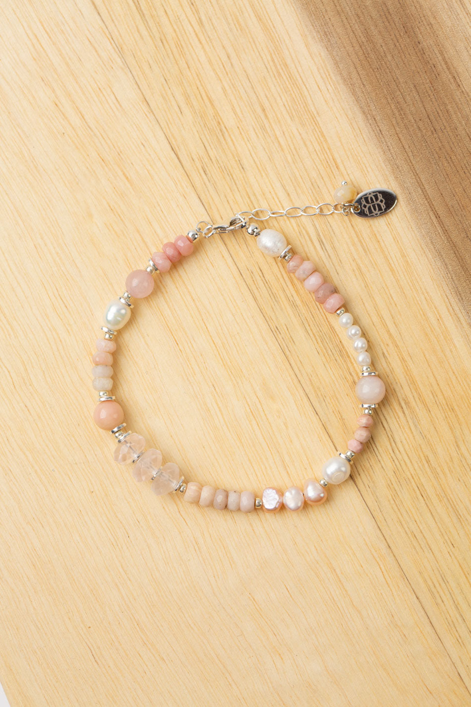 Embrace 7.25-8.25" Freshwater Pearl, Pink Opal, Rose Quartz Simple Bracelet