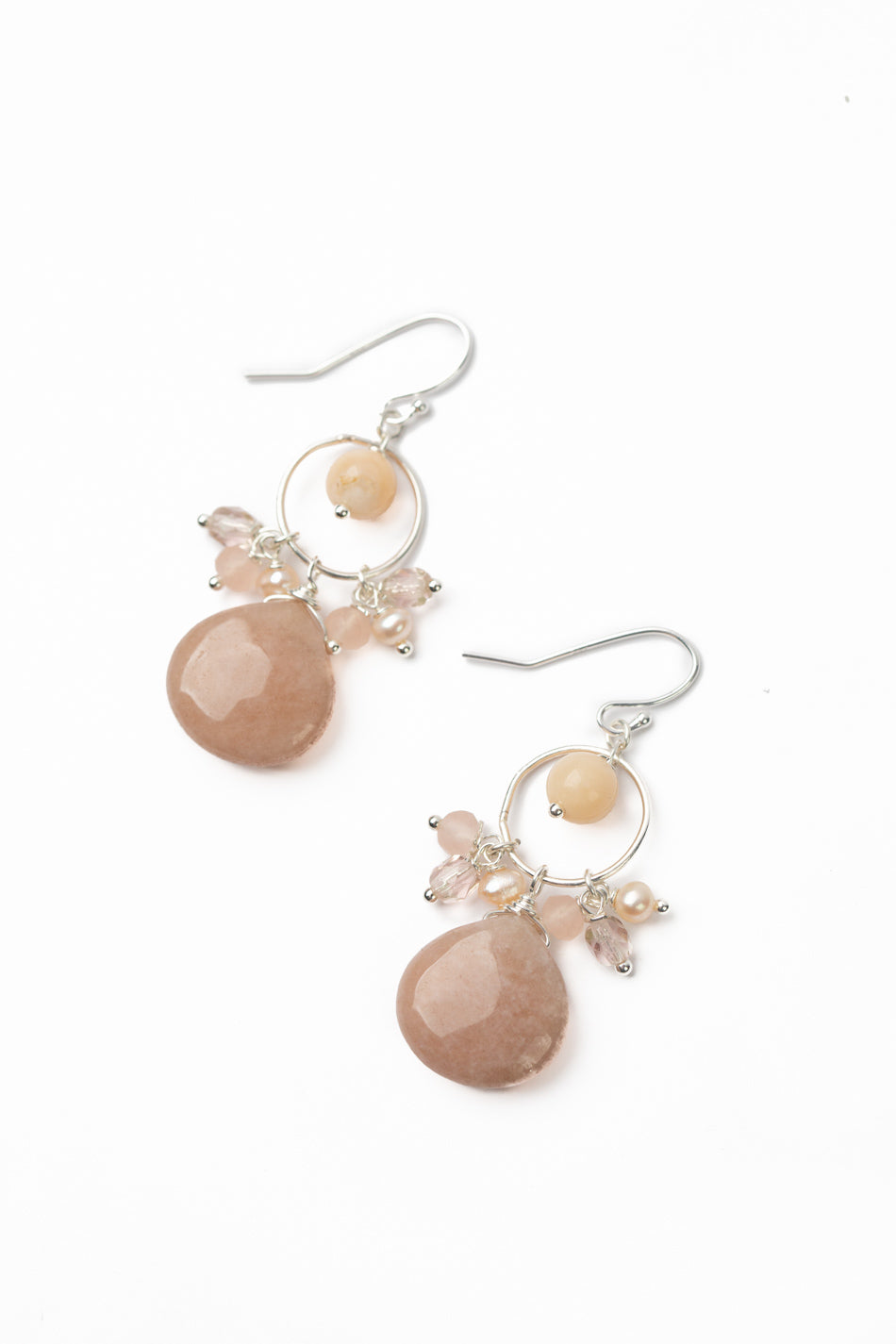 Embrace Freshwater Pearl, Pink Opal, Czech Glass With Muscovite Cluster Earrings