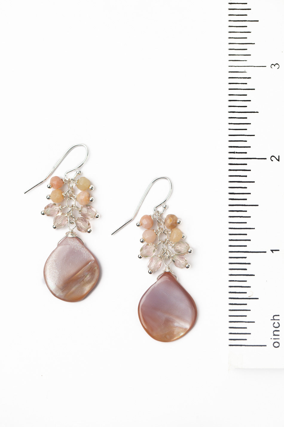 Embrace Mother of Pearl, Czech Glass, Pink Opal With Abalone Shell Cluster Earrings