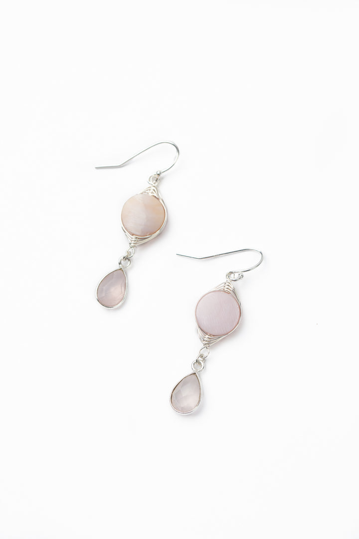 Embrace Mother Of Pearl, Shell, Rose Quartz Herringbone Earrings