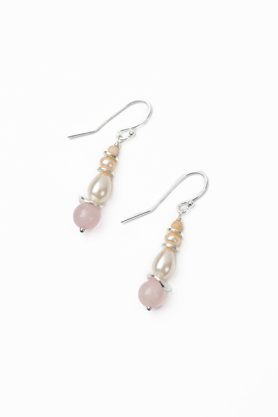 Embrace Freshwater Pearl, Czech Glass With Rose Quartz Simple Earrings