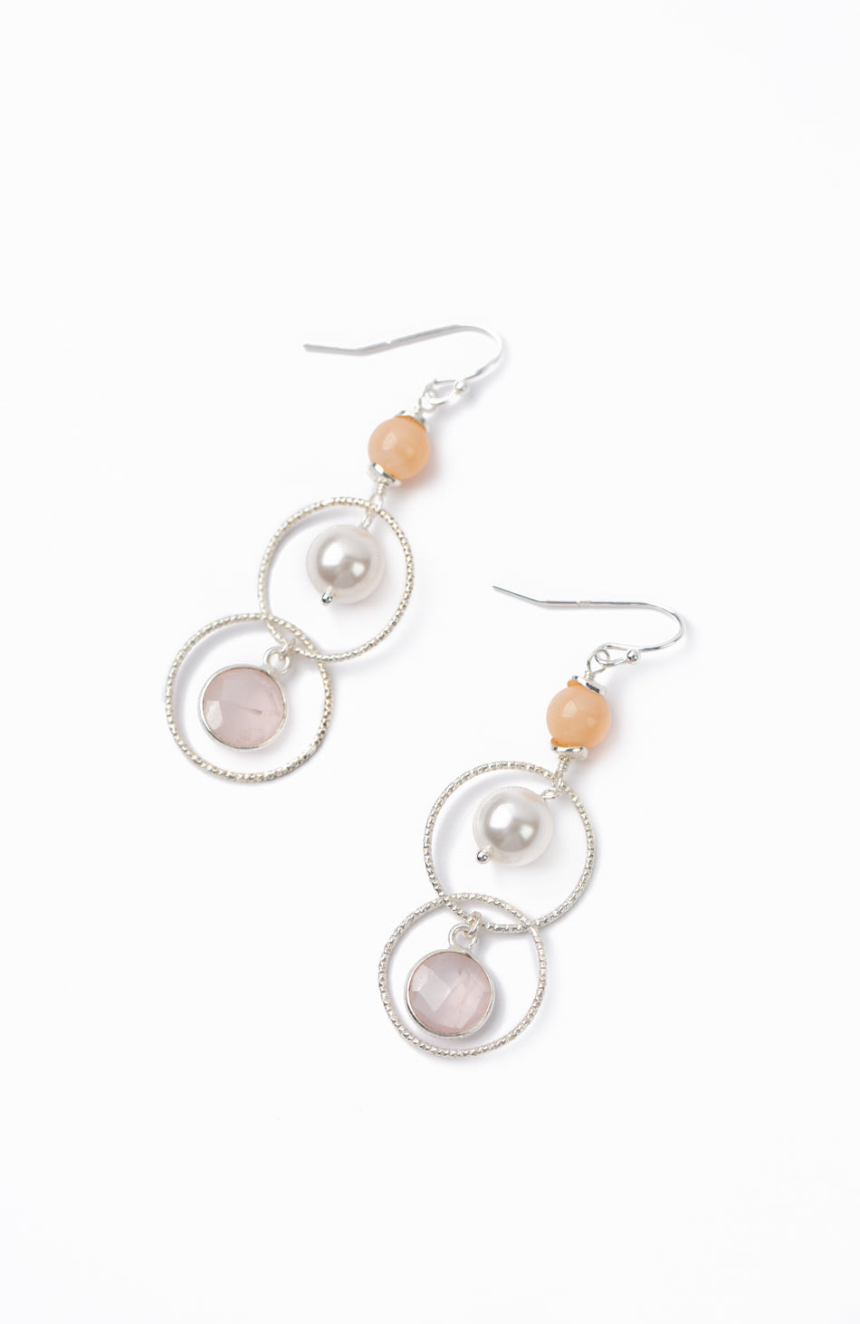 Embrace Freshwater Pearl, Rose Quartz, Peach Moonstone Statement Earrings