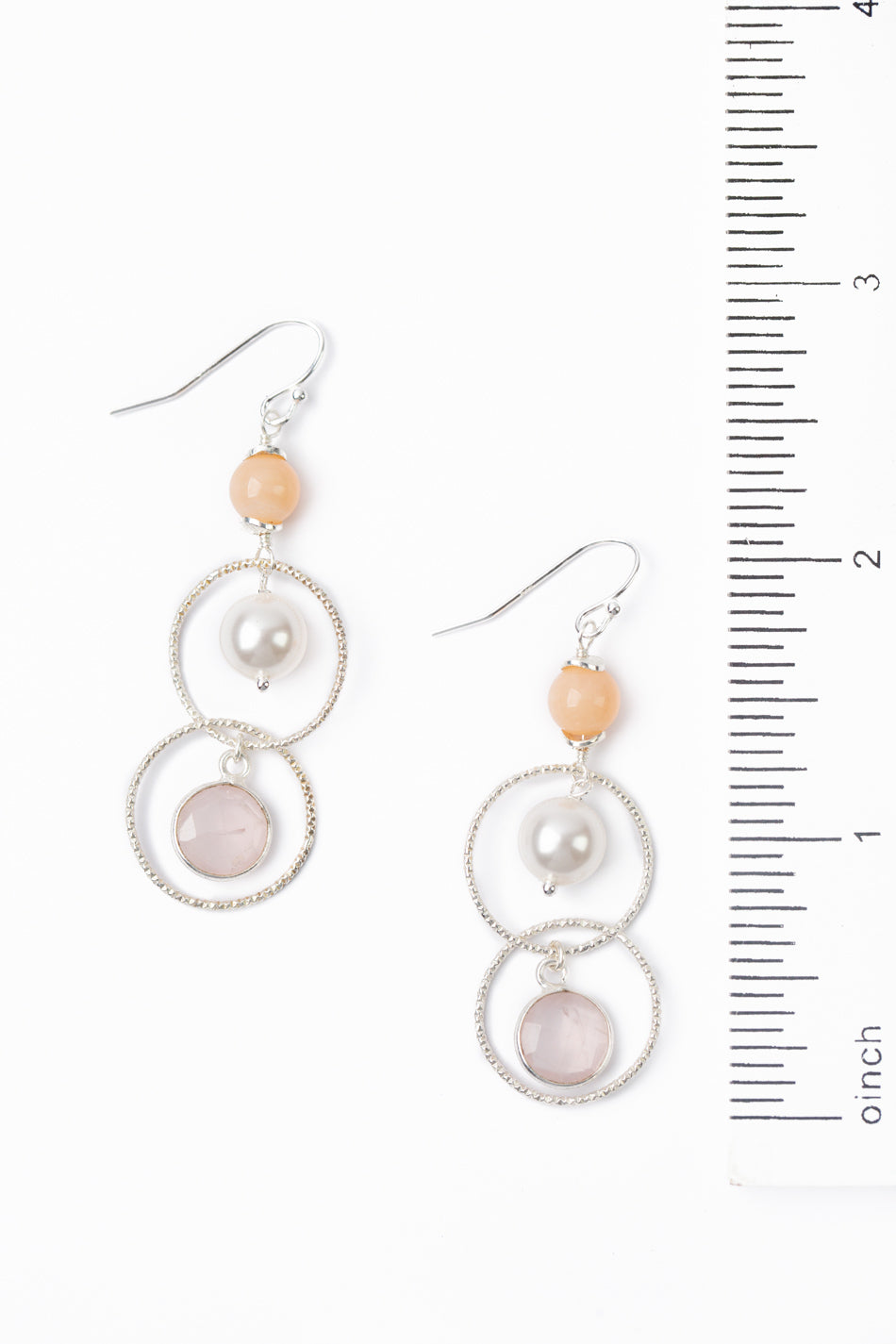 Embrace Freshwater Pearl, Rose Quartz, Peach Moonstone Statement Earrings