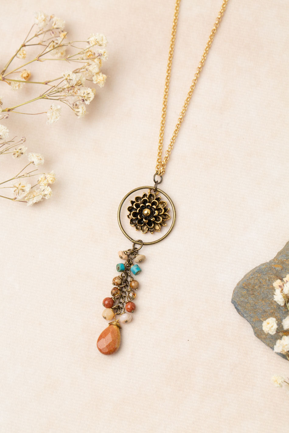 Enlighten 23-25" Czech Glass Flower Tassel Necklace