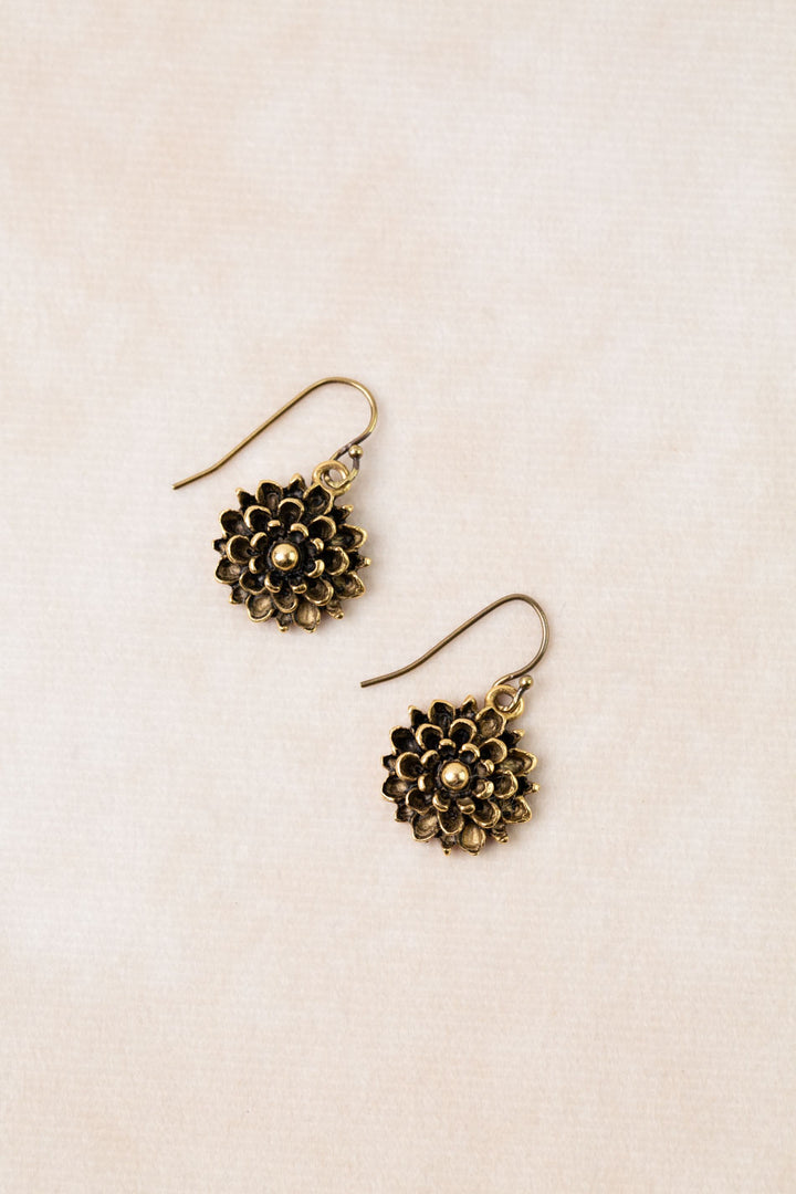 Enlighten Antique Brass Flower Simple Earrings