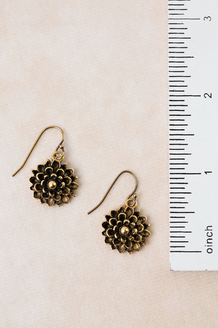 Enlighten Antique Brass Flower Simple Earrings