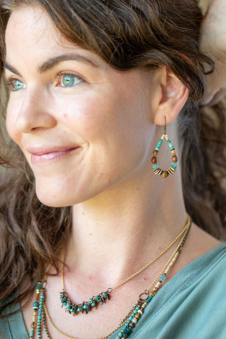 Enlighten Czech Glass, Sea Glass, Turquoise Chips Statement Earrings