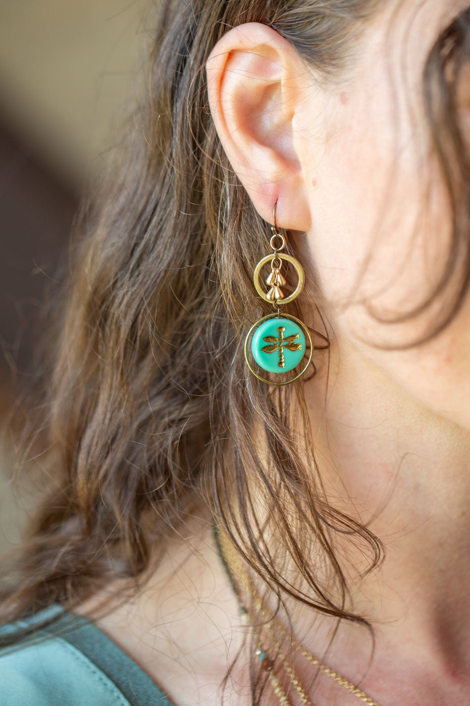 Enlighten Czech Glass Dragonfly Dangle Earrings