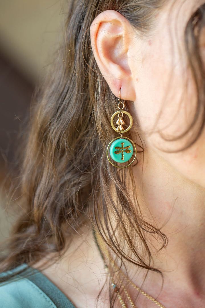 Enlighten Czech Glass Dragonfly Dangle Earrings