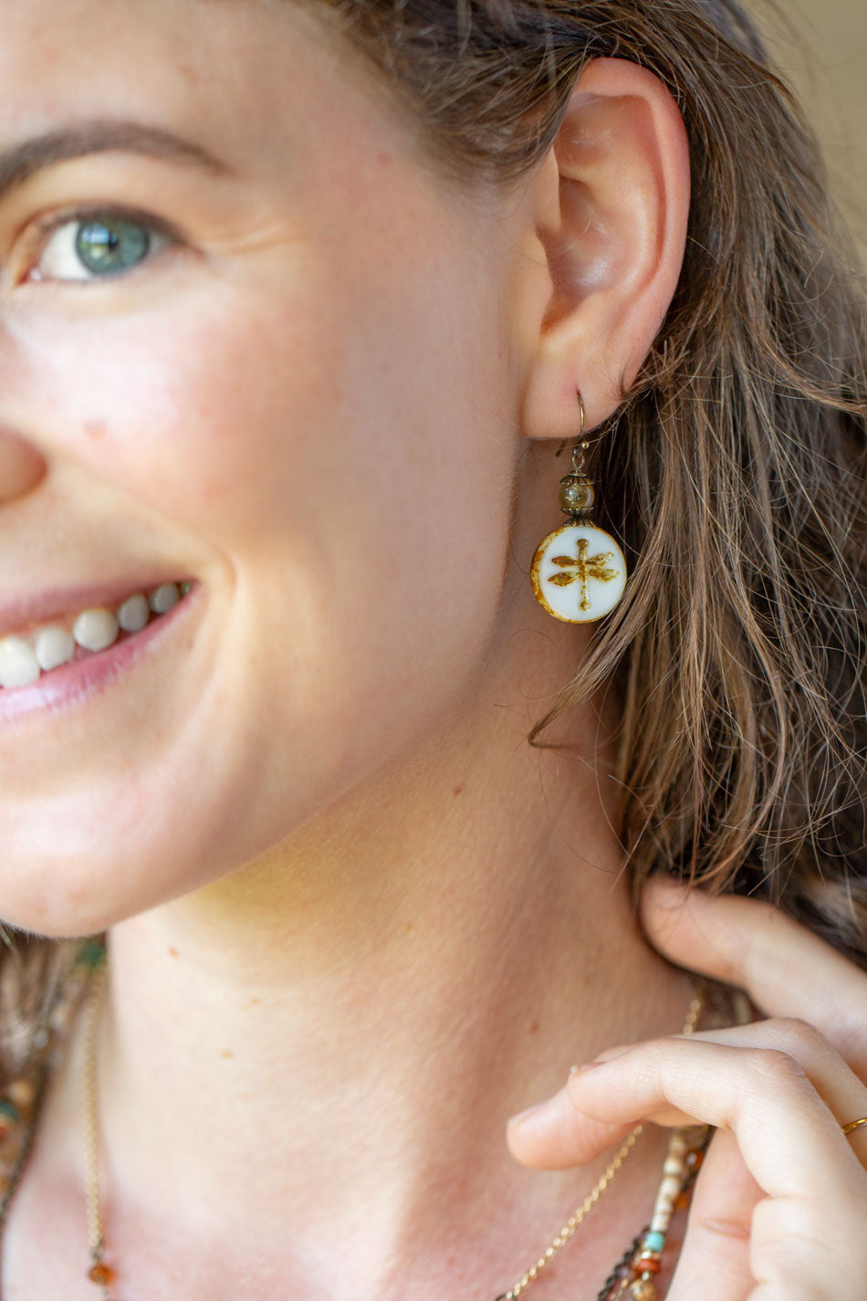 Enlighten Czech Glass Dragonfly Simple Earrings