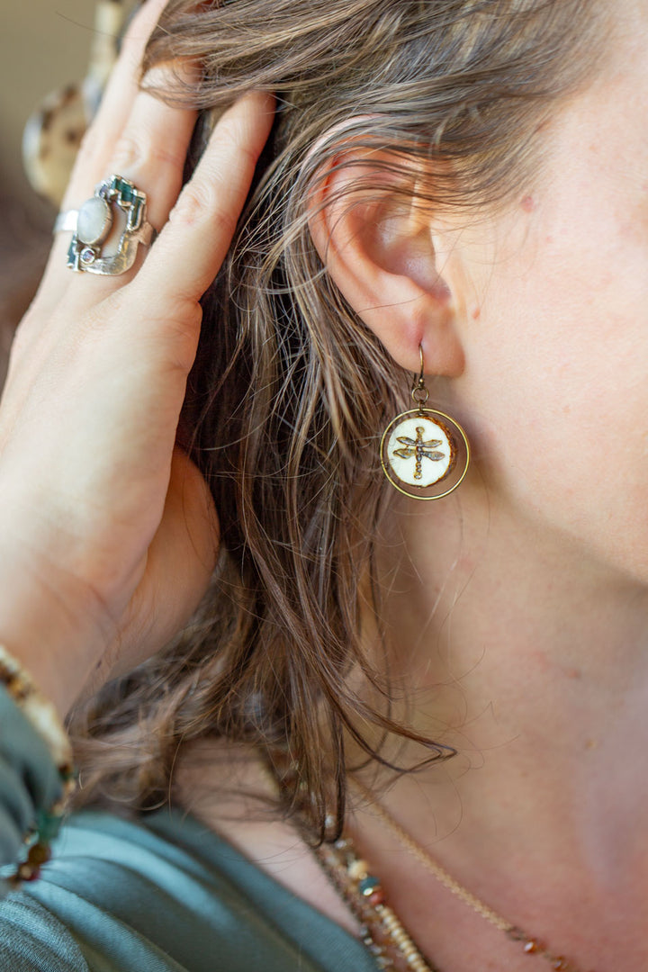 Enlighten Czech Glass Dragonfly Circle Simple Earrings