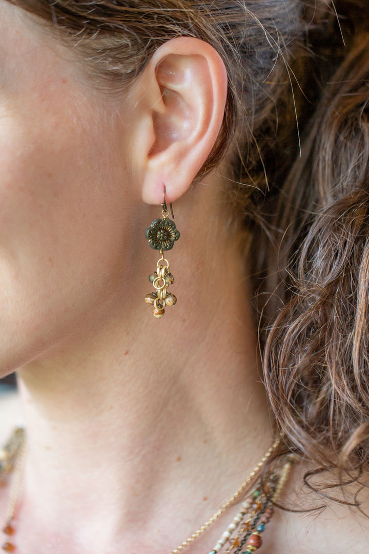 Enlighten Czech Glass Flower Dangle Earrings