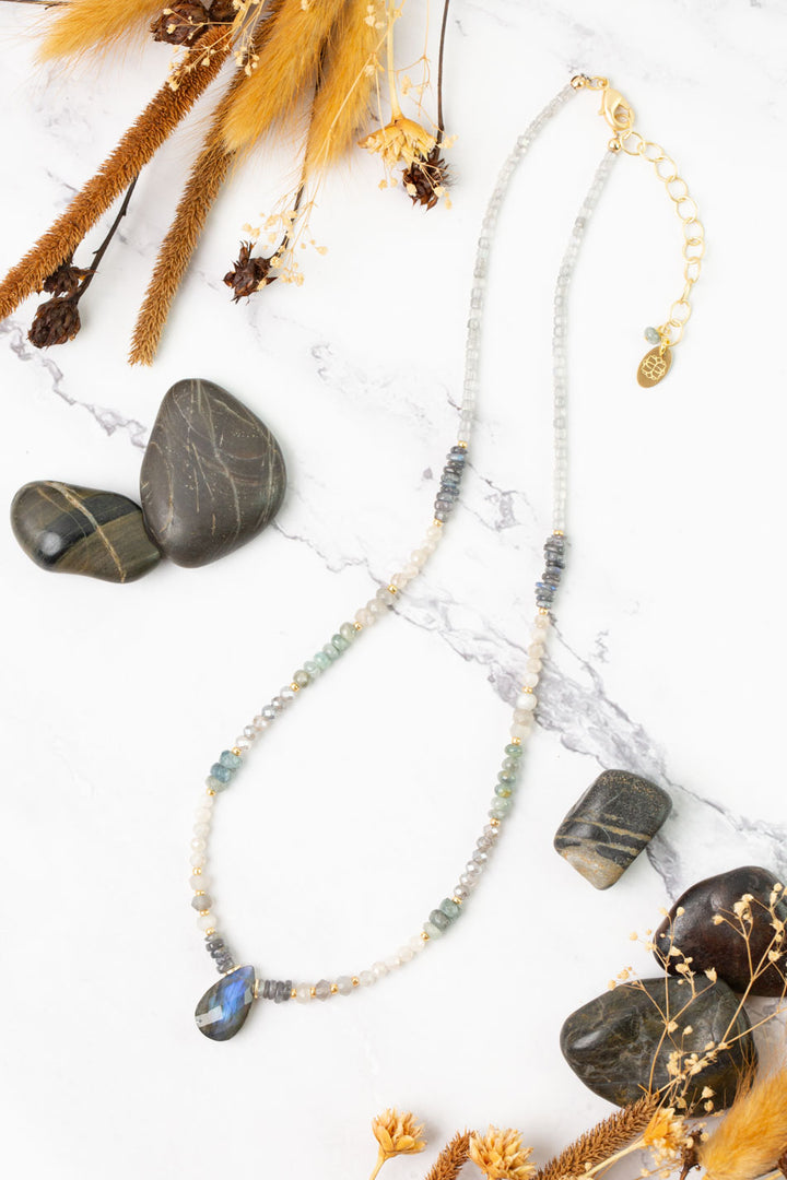 Equinox 18-20" Moonstone, Aquamarine with Labradorite Statement Necklace