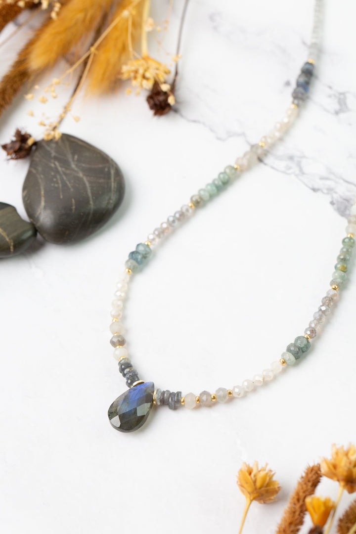 Equinox 18-20" Moonstone, Aquamarine with Labradorite Statement Necklace