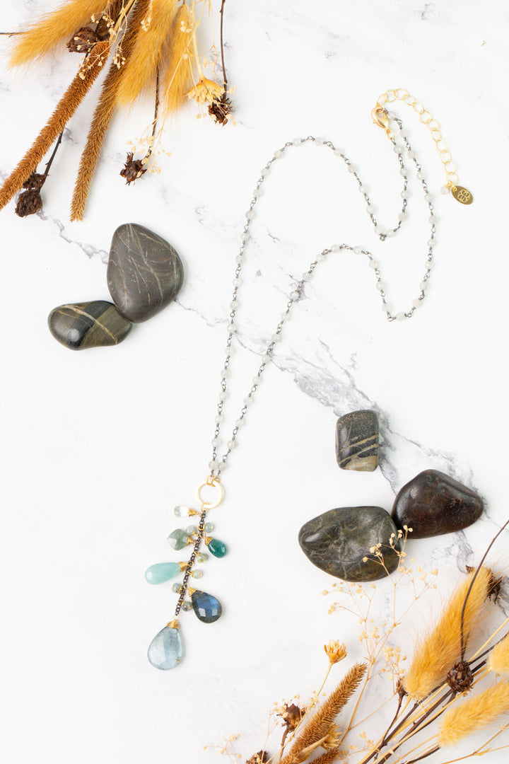 Equinox 21-23" Aquamarine, Labradorite, Grandidierite with Blue Tourmaline Tassel Necklace