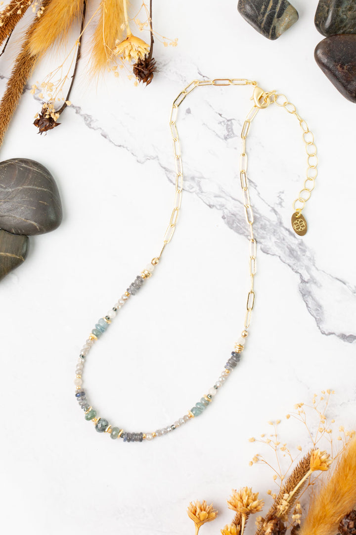 Equinox 15-17" Aquamarine, Labradorite, Moonstone Collage Necklace