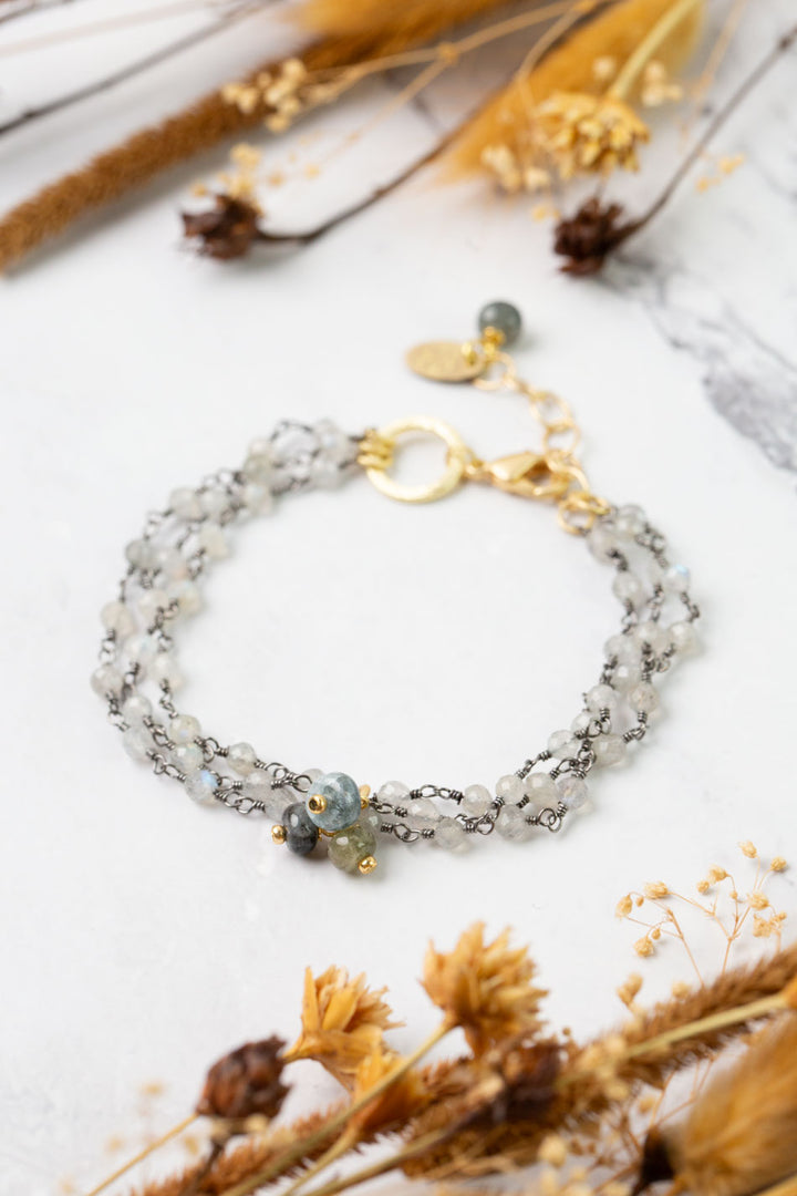Equinox 7.5-8.5" Aquamarine, Labradorite Multistrand Bracelet