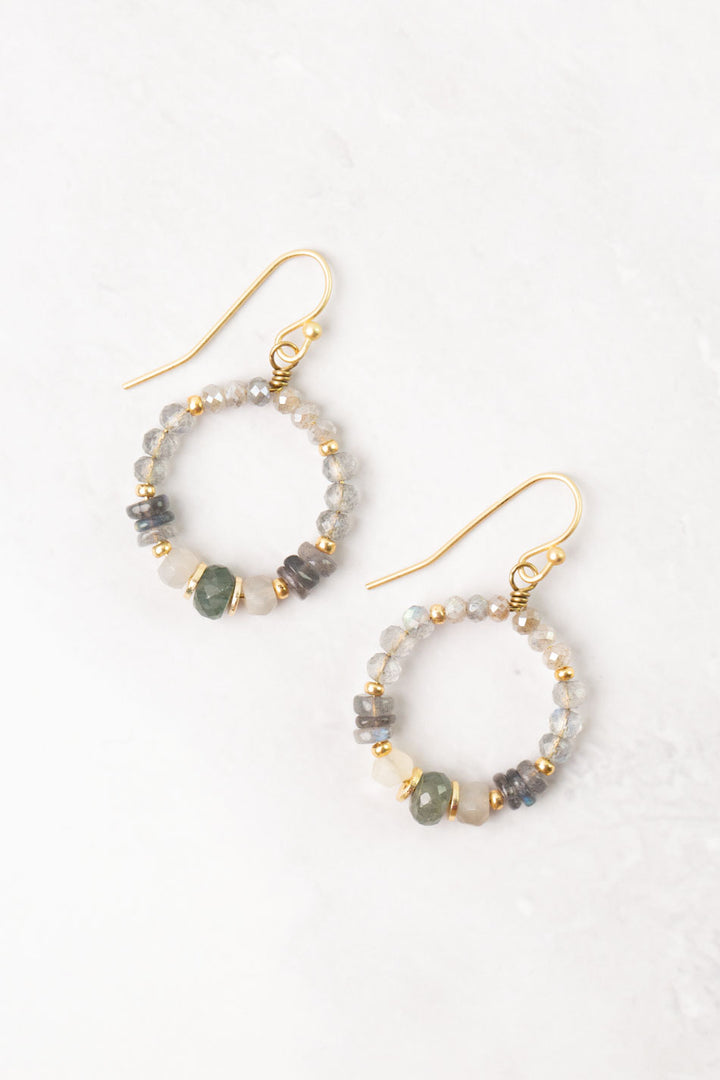 Equinox Moonstone, Labradorite, Aquamarine Hoop Earrings