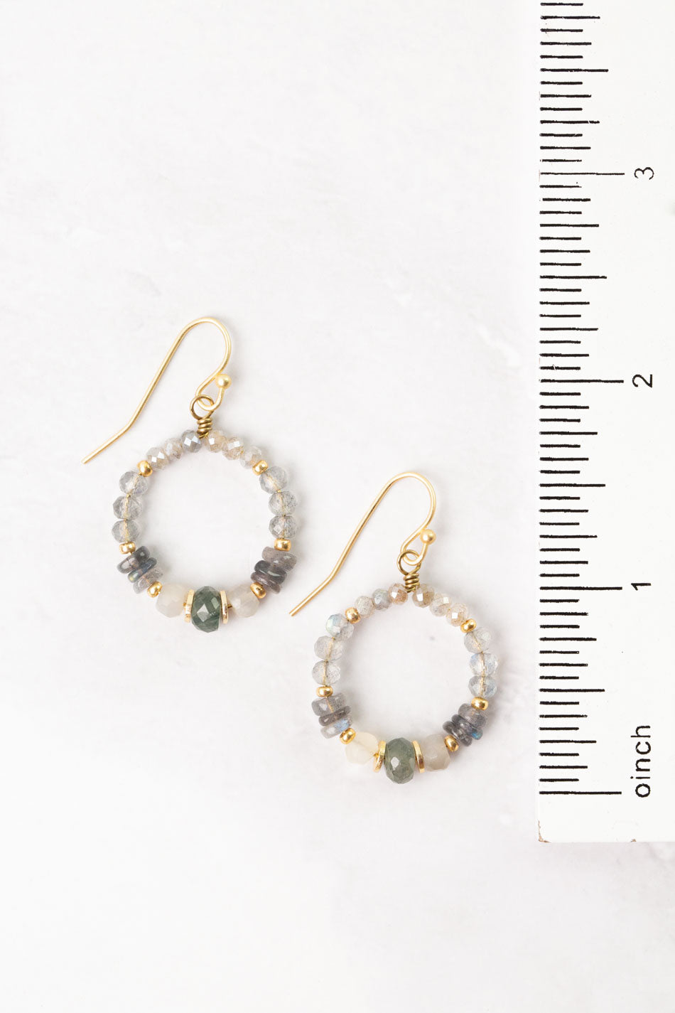 Equinox Moonstone, Labradorite, Aquamarine Hoop Earrings